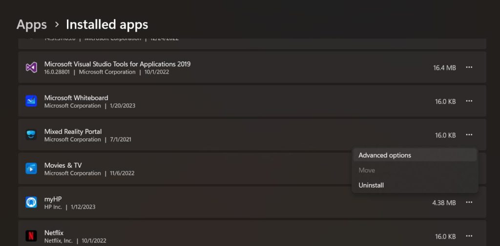 Installed apps
