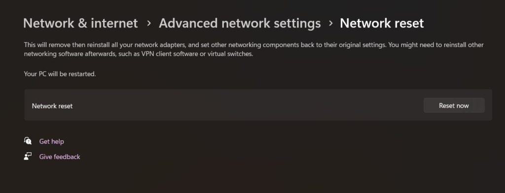Network Reset