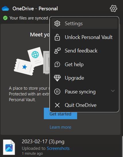 OneDrive setting