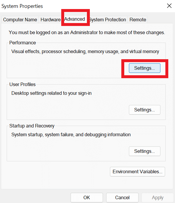 Performance tab