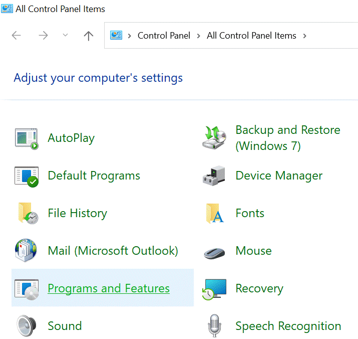 Programs and Features