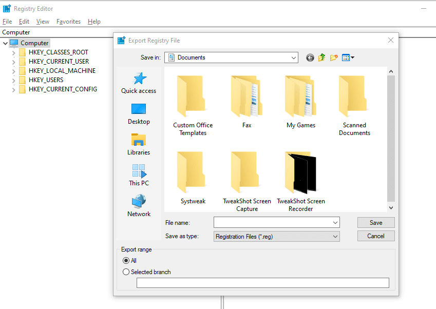 Registry backup