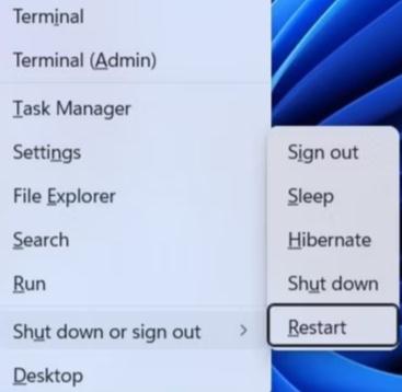 Restart Windows by Power User Menu