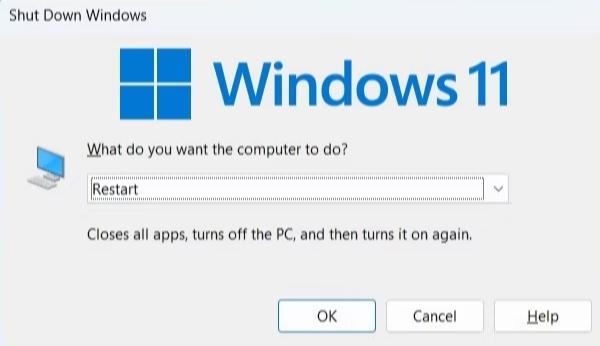 Restart Windows with alt f4