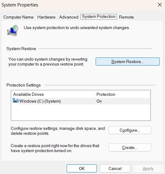 System Properties window