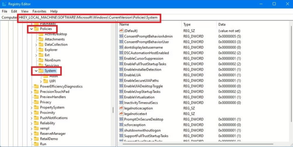 System registry key