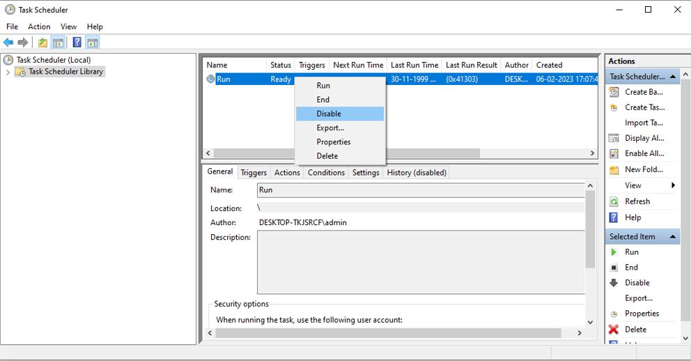 Task Scheduler disable