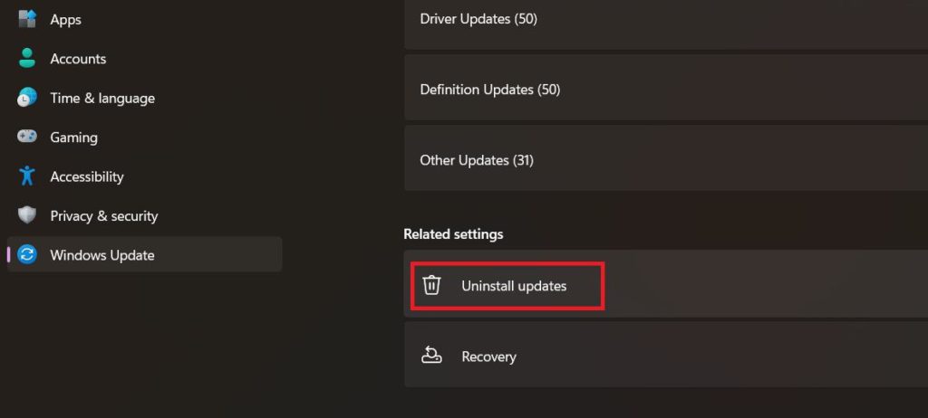 Uninstall Updates