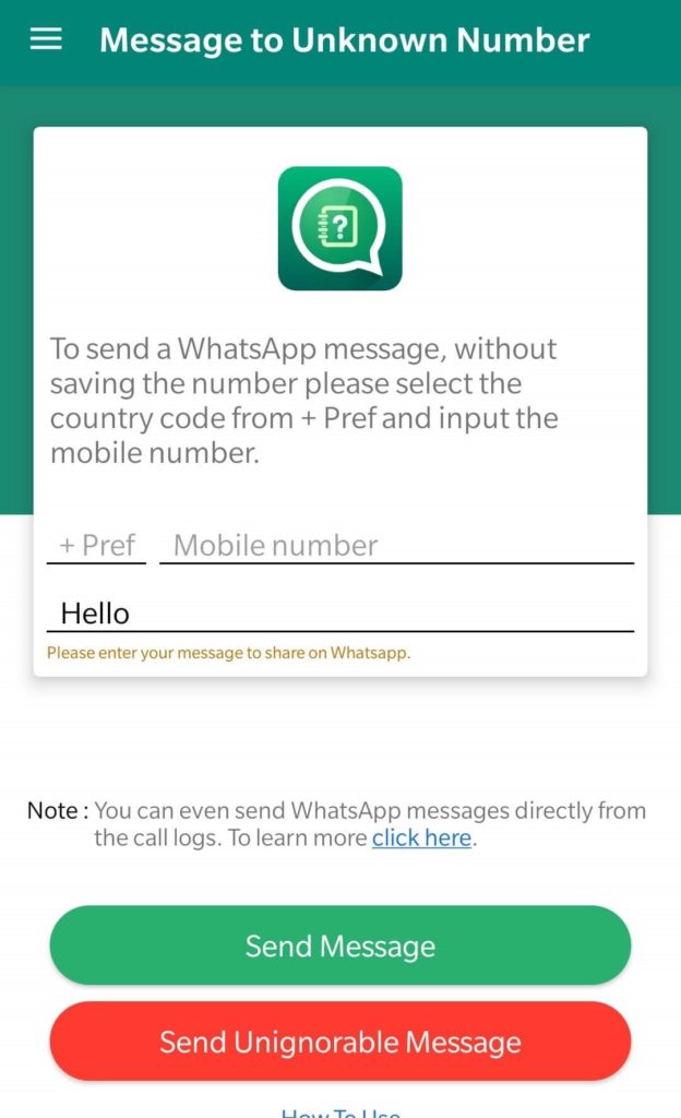 input the recipient's mobile number and country code
