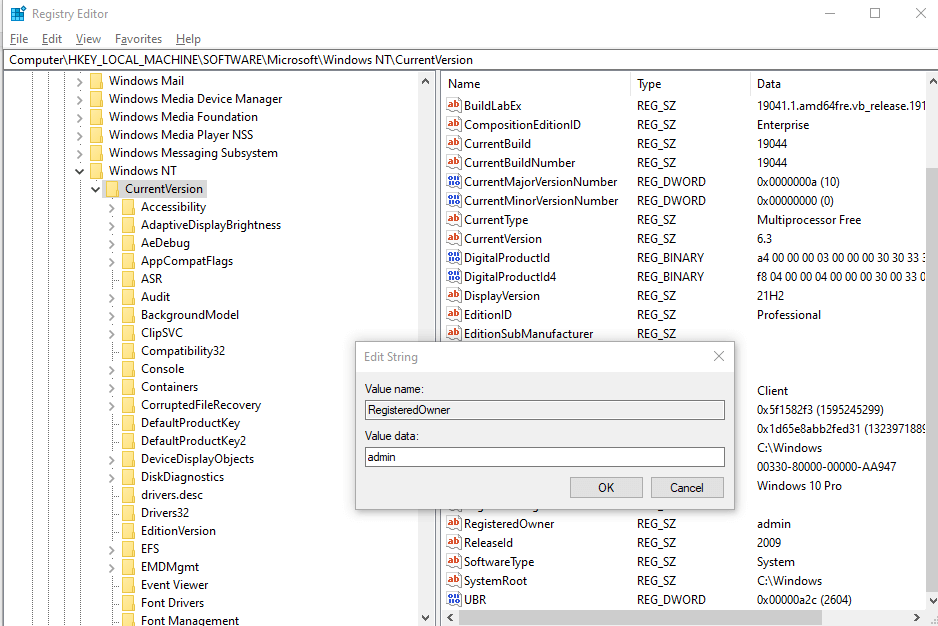 text box under Value Data
