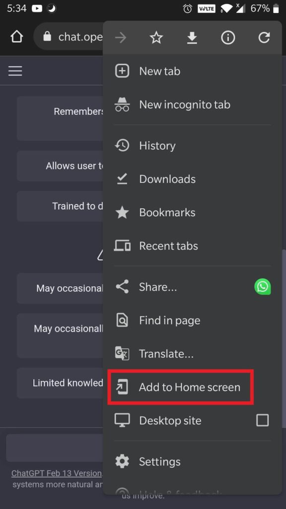 Add to Home screen