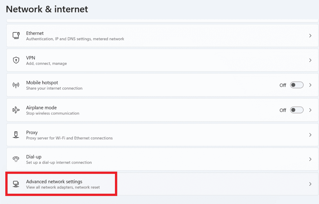 Advance network settings
