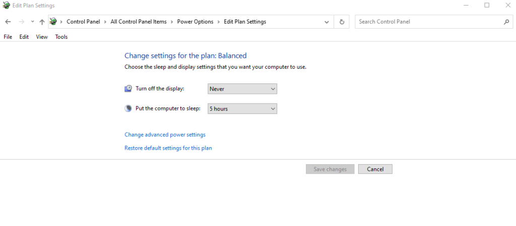 Change Advanced Power Settings
