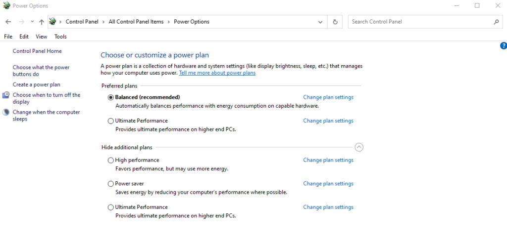 Change Plan Settings