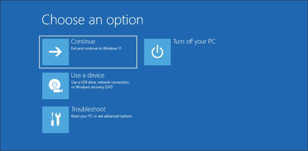 Choose an option screen