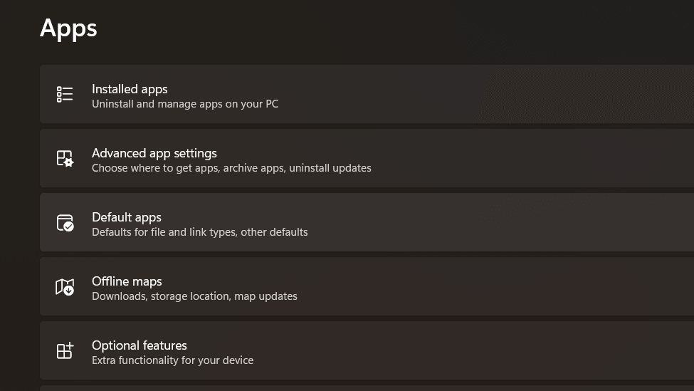 Default Apps section