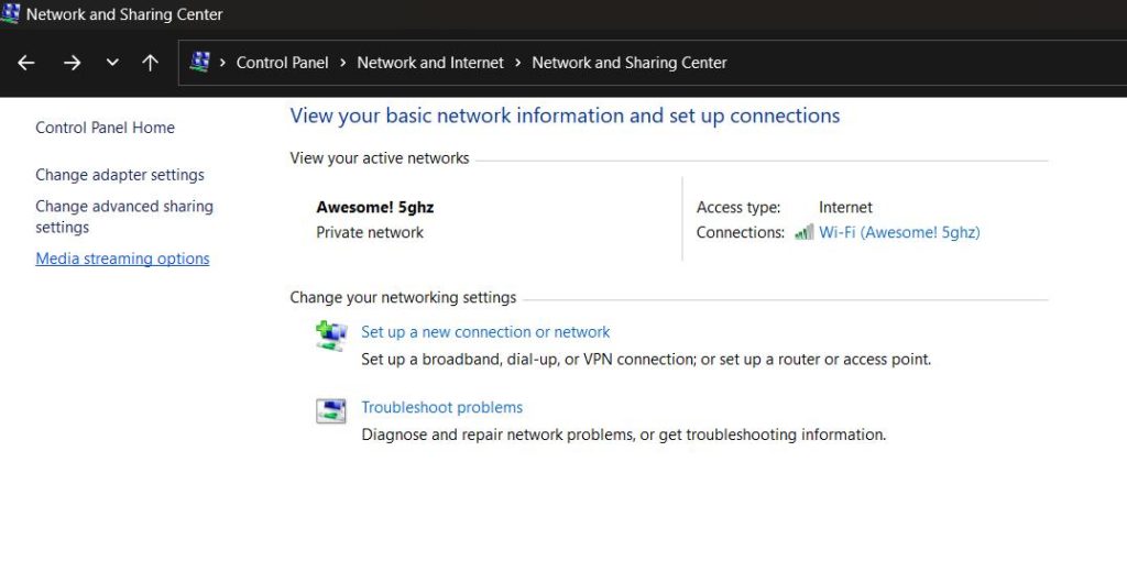 Network and Sharing Center