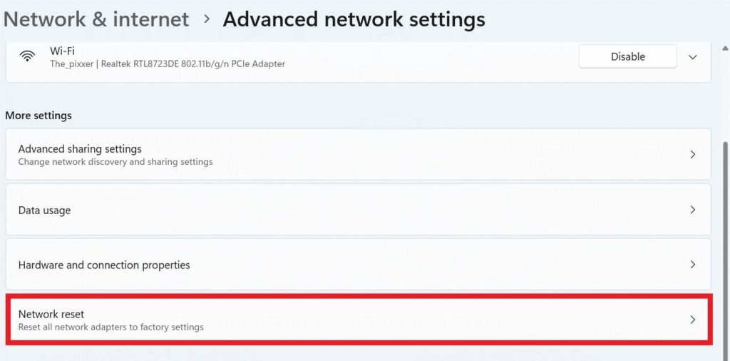 Network reset