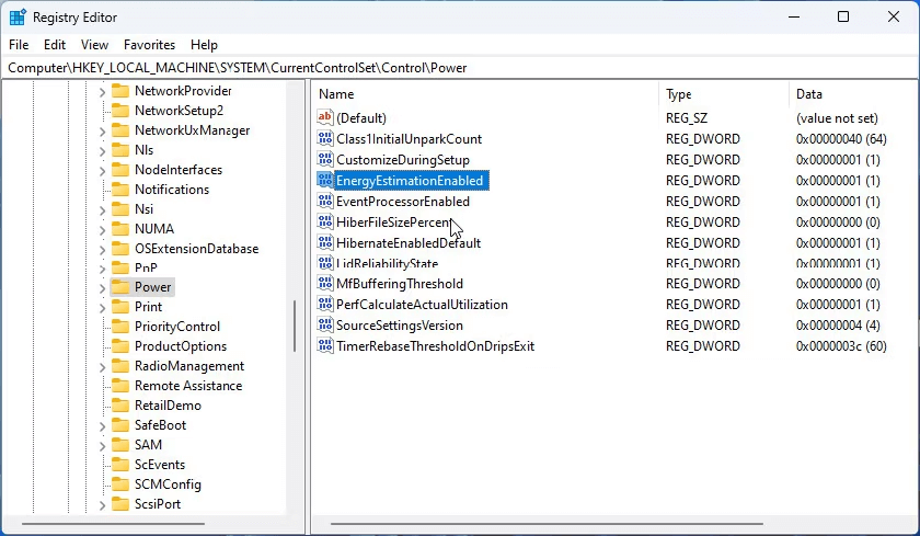 Registry Window opens