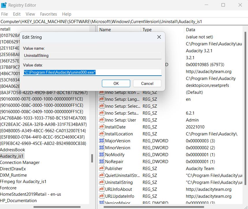 Registry editor