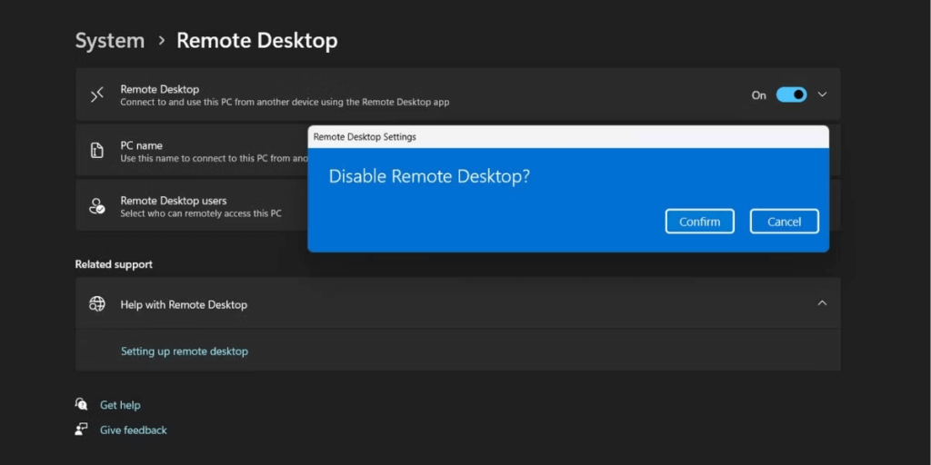 Remote Desktop option