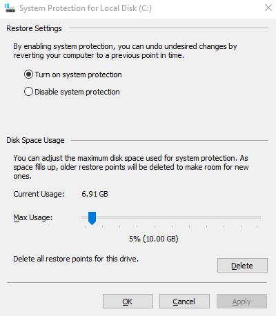Restore setting