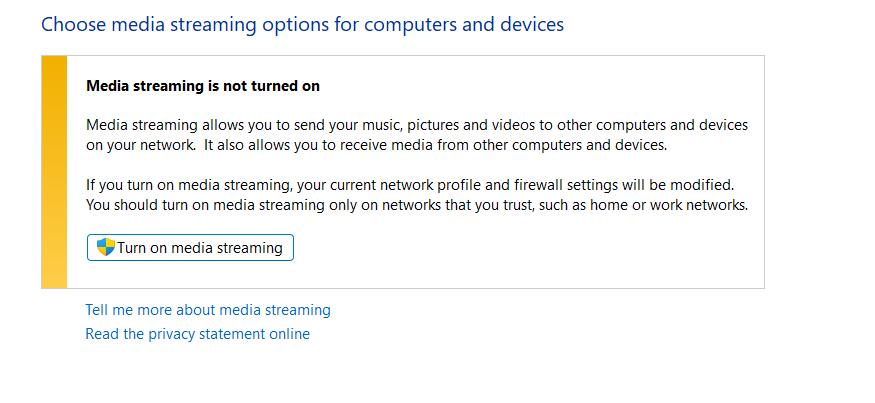 Turn on media streaming