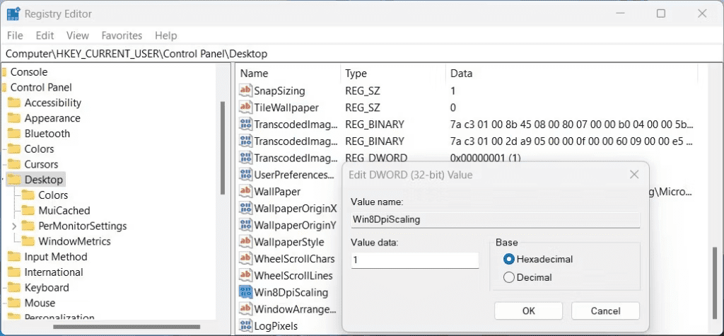 Win8DpiScaling DWORD key