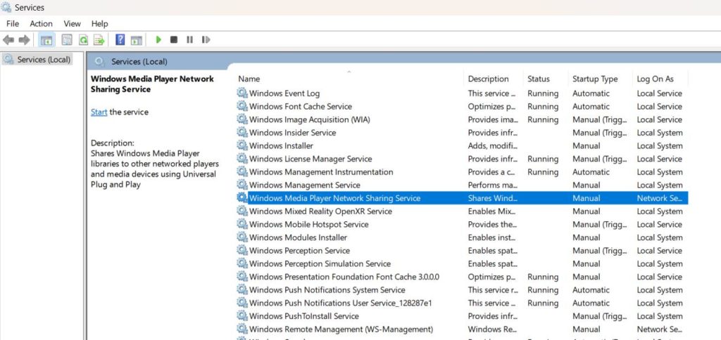 Windows Media Player Network Sharing