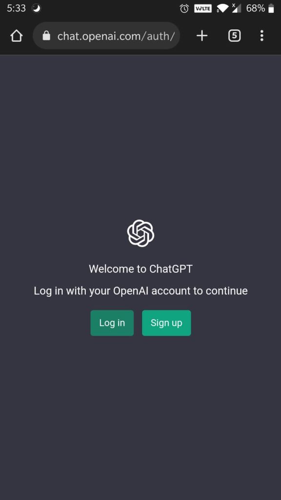 login or sign up on chat GPT