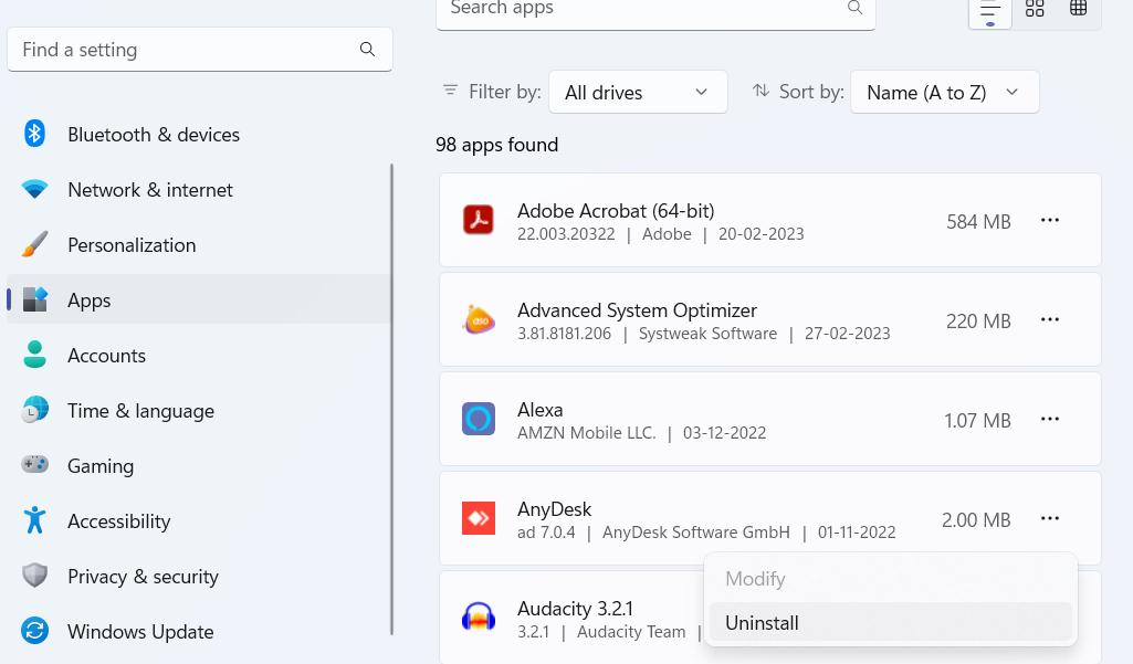 windows setting