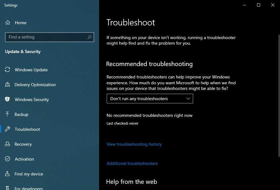 Additional troubleshooters