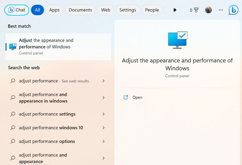 Adjust the appearance and performance of Windows