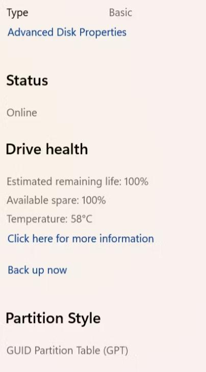 Advanced disk properties