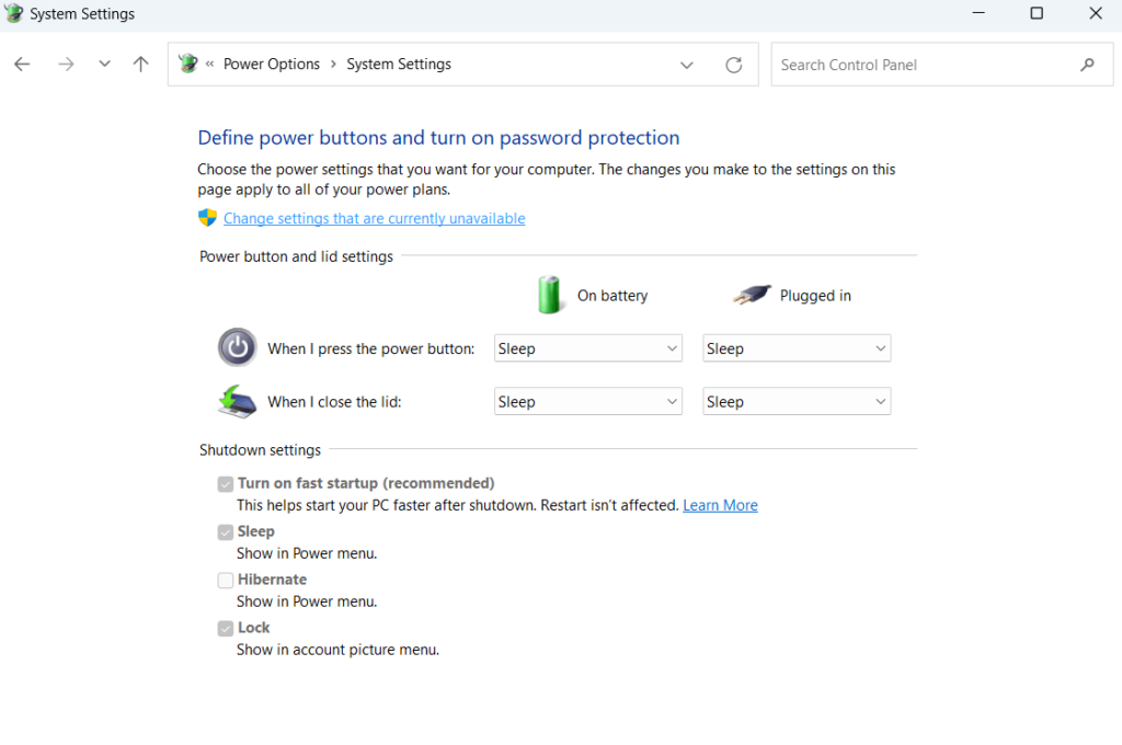 Change settings that are currently unavailable