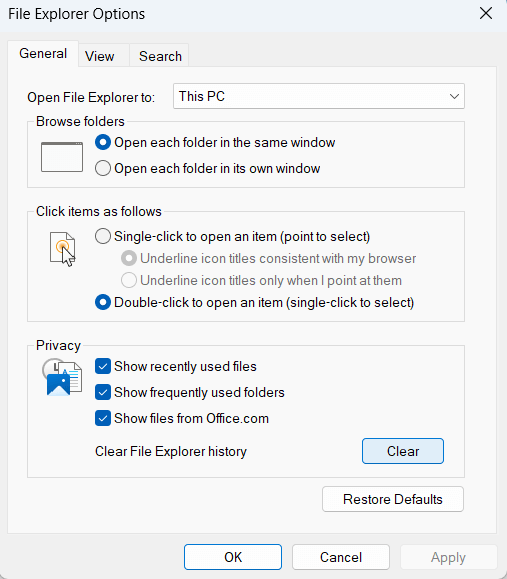 Clear File Explorer history
