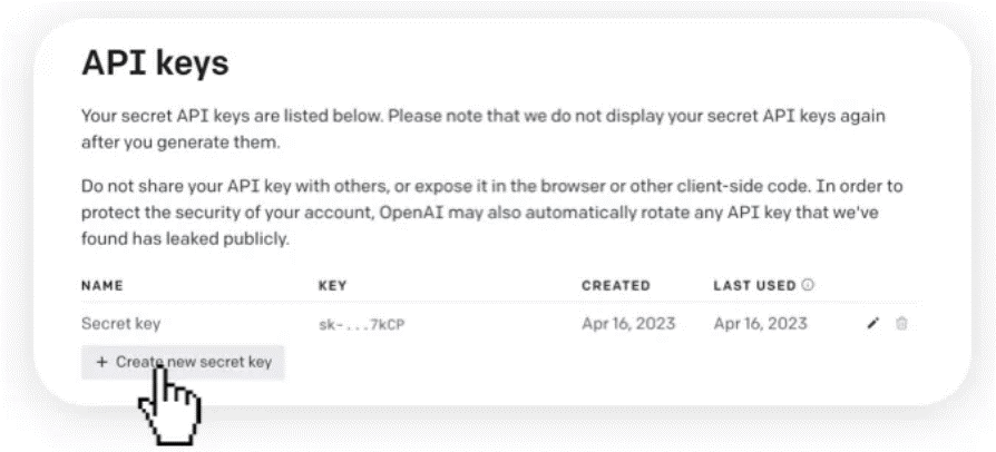 Create new secret key
