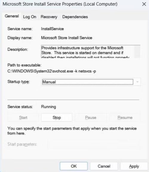 Microsoft store install service properties