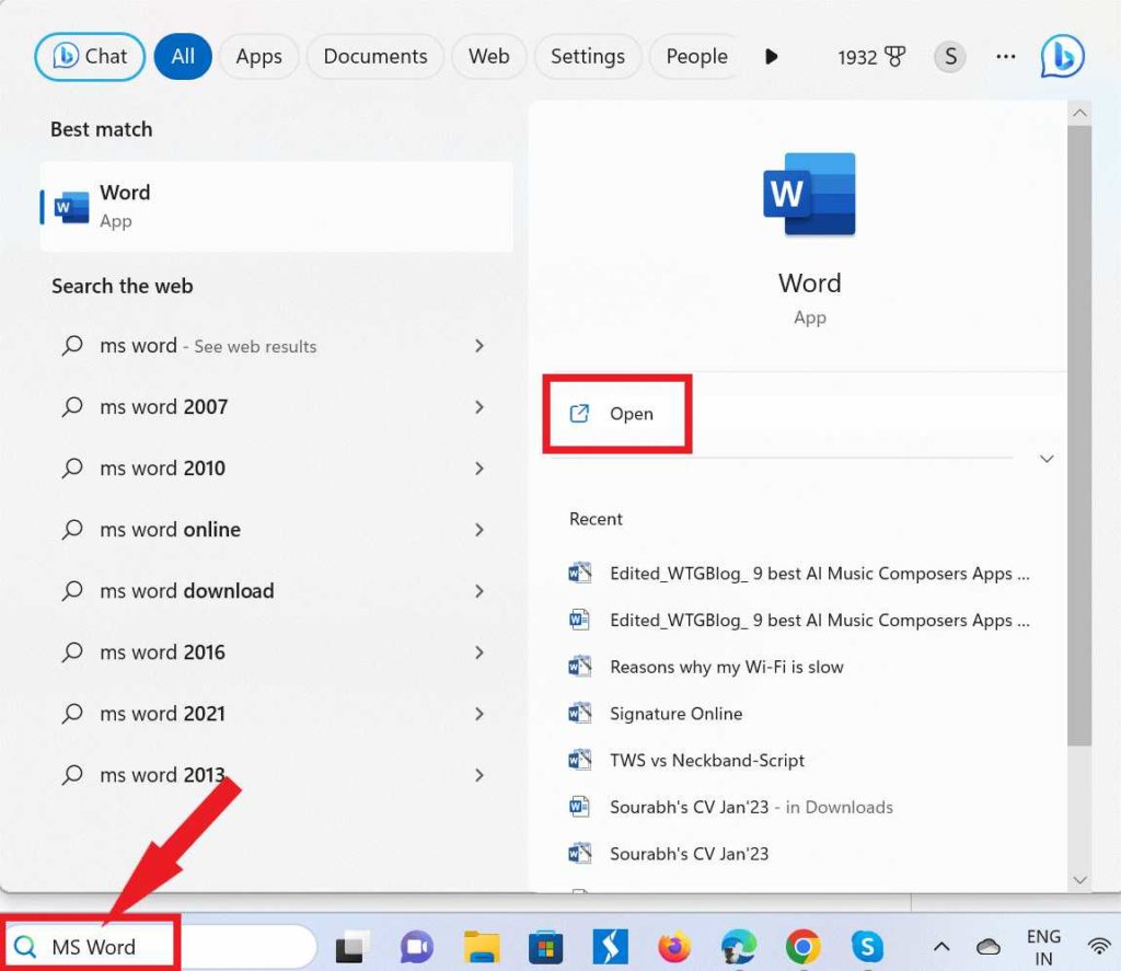 Open Microsoft Word