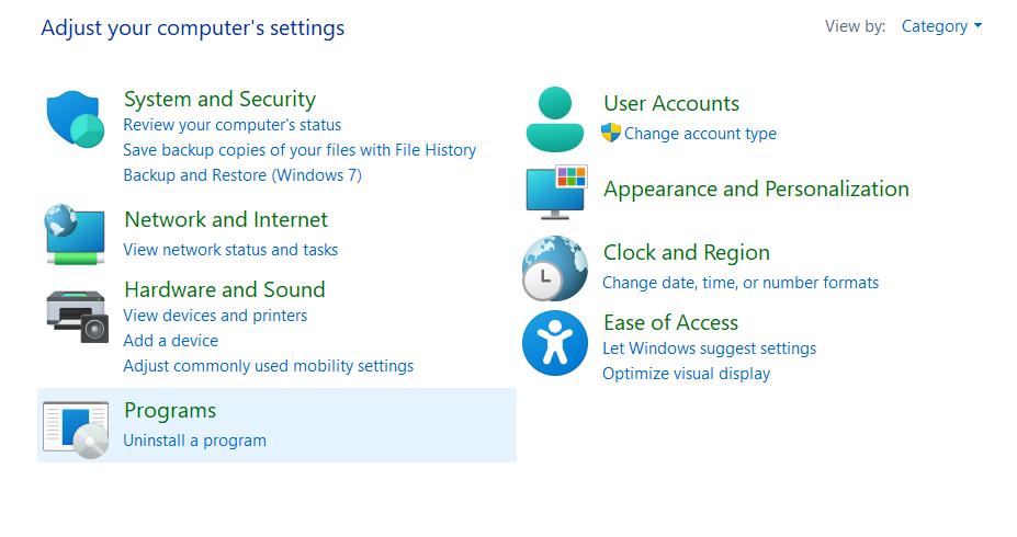 Programs and Features