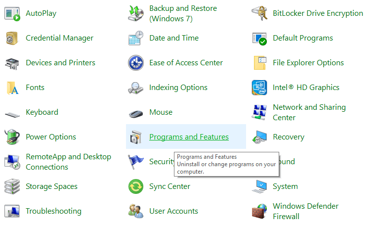 Programs and Features