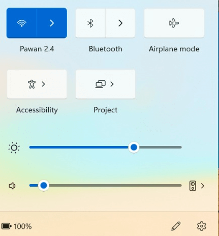 Quick Settings menu