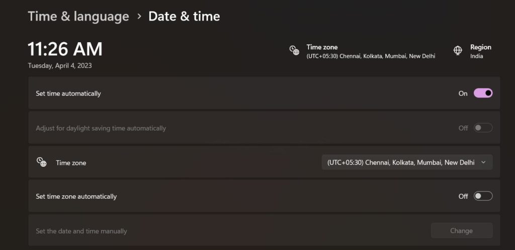 Set time automatically