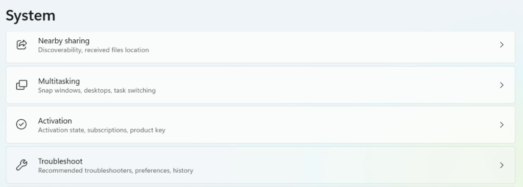 Settings window