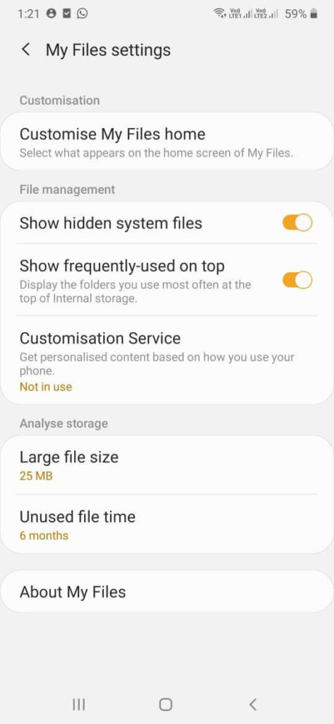 Show hidden system files