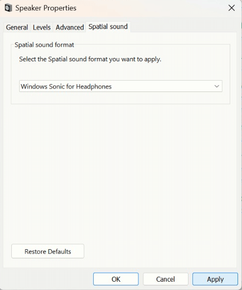 Spatial Sound tab