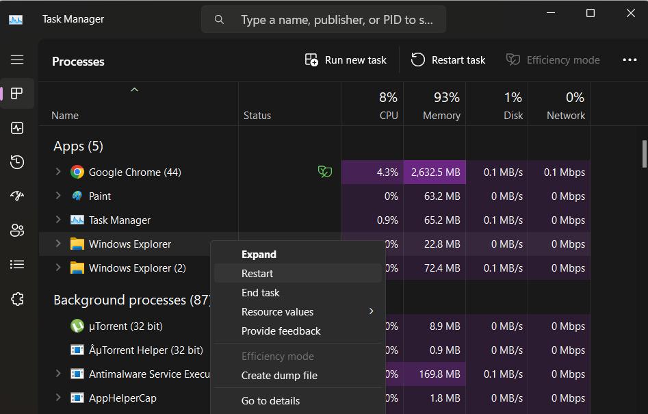 Task Manager window
