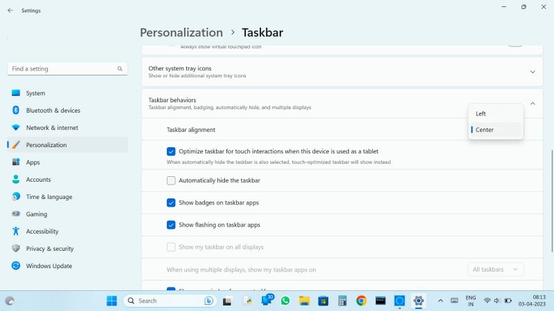 Taskbar Alignment option