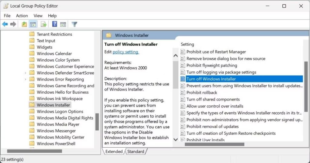 The Local Group Policy Editor