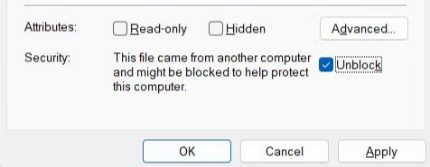 Unblock The App Via Properties